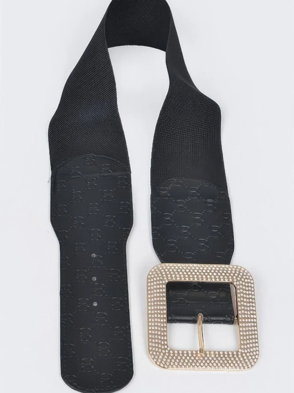 Big Rhinestone Buckle Embossed Elastic Belt